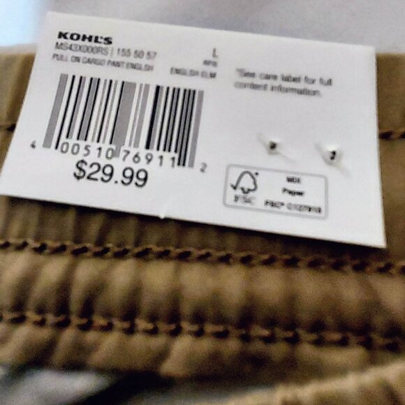 Sonoma Brand New Tan Slim Mens Cargo Pants SZ L 6 Pockets Pull On - Picture 7 of 9